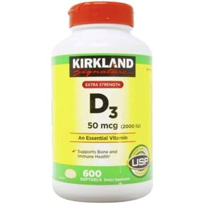 Kirkland Maximum Strength Vitamin D3 600 Softgels (Pack of 2)
