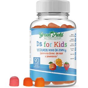 Greenfield Nutritions Halal Vitamin D3 for Kids - 1000 IU (25 mcg), 90 Halal Gummies - Non-GMO Gelatin Gluten Free Vegetarian Halal Vitamin D - Halal Vitamins for Kids, Supports Bone & Immune System