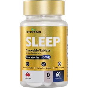 Nature's Key Melatonin 6mg Chewable Tablets, Sugar Free | Promotes Restful Sleep & Sleep Faster | Non-Habit Forming, with 6mg Vitamin B6 | 60 Tablets (Yummy Tart Cherry Flavor) in Kuwait