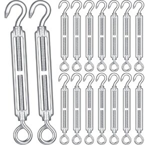 16 Pcs M8 Hook and Eye Turnbuckle 304 Stainless Steel Turnbuckle for Cable Wire Rope Tension Heavy Duty Hook Turnbuckle Sun Shade Sail, Hanging Outdoor Lights Strings
