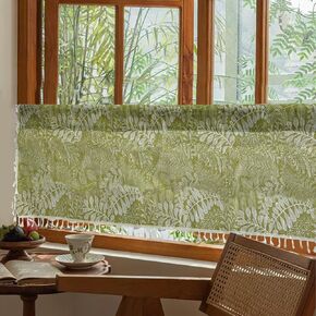 ABREEZE Boho Tassels Kitchen Valances for Windows,Black Geometric Cotton Linen Farmhouse Curtains 1 Panel Tribal Valance Window Treatments for Living Room Pocket Drape 59 Inch Wide by 18 Inch Long