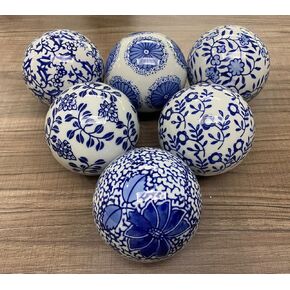 6pcs Porcelain Orbs Decorative Balls Sculpture,3.14" Navy Blue and White Decorative Porcelain Balls,Ceramic Sphere Balls for Centerpiece Bowls,Tray