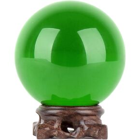 Besnfoto Crystal Ball 80mm Sphere with Solid Wood Stand Props Gift Box for Photography Lensball Decoration Meditation Gazing Divination Feng Shui Fortune Telling Glass Ball 3 Inch (Green)