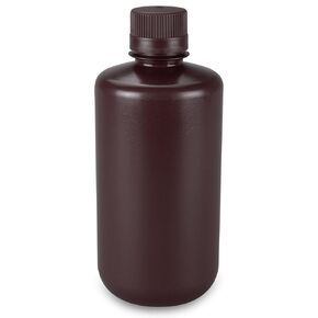 Globe Scientific, Diamond Essentials Bottle, Narrow Mouth, Boston Round, Amber HDPE with Amber PP Closure, 1000mL, Bulk Packed with Bottles and Caps Bagged Separately, 50/Case, 7561000AMBKS