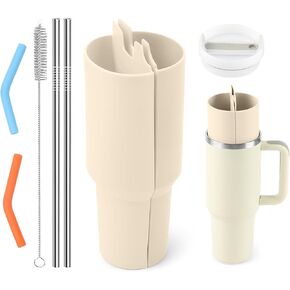Silicone 2-in-1 Cup for Stanley Cup 40 oz compatible with Stanley Cup Accessories,Double Drinks Bag Fit Stanley Cups Dispense Different Beverages (Cream)