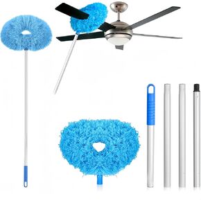 Ceiling Fan Blade Cleaner Reusable Microfiber Ceiling Fan Duster with Extension Pole Adjusts 13 to 50 Inch Washable Duster Cleaning for High Ceiling Fan,Window Top,Furniture, Blinds (Blue)