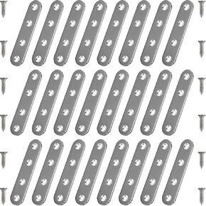 24 Pack Straight Brace Brackets 3 Inch Stainless Steel Flat Mending Plates, Heavy Duty Repair Fixing Joining Brackets for Wood Furniture with Screws