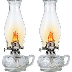 2 Pack Large Oil Lamp with Handle Classic Kerosene Lamp for Indoor Use Vintage Oil Lantern Decorative Antique Clear Hurricane Lamp with Adjustable Fire Wick for Desktop Decor Lighting