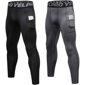 2 Packs Cold Weather Running Gear for Men Workout Tights with Pockets Youth Compression Pants Base Layer Football Cycling, #290-black+gray, Medium in Saudi Arabia