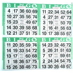 SmallToys 4 on Green Bingo Paper Game Cards - 750 Sheets - 8 Inch Square Size Disposable Sheet - Made in USA