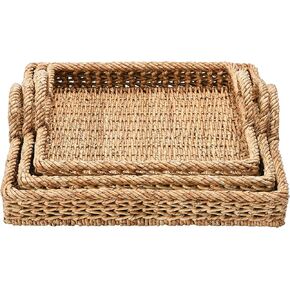 Creative Co-Op S/3 Decorative Water Hyacinth Tray, Natural, 3