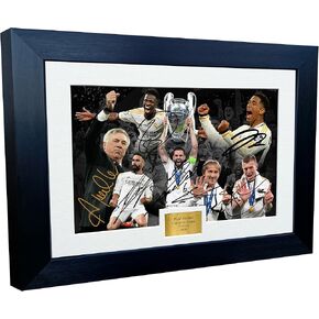 12x8 A4 Real Madrid 2024 Champions Leagues Winners Bellingham Vinicius Junior Carvajal Modric Kroos Nacho Ancelotti Autographed Signed Photo Photograph Picture Frame Football Soccer Poster Gift