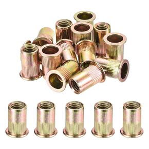 uxcell 14Pcs Rivet Nuts Flat Head, 1/2"-13 Carbon Steel Threaded Insert Nuts Knurled Body Zinc Plated Finish