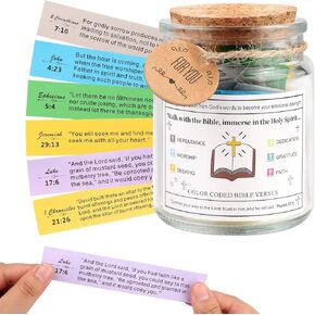 Bible Verse Jar, Clear Scripture Holy Jar for Emotions and Feelings Color-Coded Prayer in a Jar with 90 Colorful the Hope Jar Bible Cards Prayer Jar Bible Accessories Religious Graduation Gift