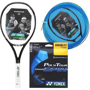 Yonex EZONE 100L Aqua Night Black Tennis Racquet (7th Gen) Strung with Yonex PolyTour Spin 125 Blue Tennis String
