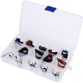 Guitar Pick,15Pcs DIY Guitar Thumb Pick Variety Pack Finger Protector Kit with Plastic Storage Box Perfect for Guitar Training