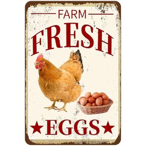 Metal Tin Signs - Farm Fresh Eggs - Chicken Funny Kitchen Farmhouse Store Market Country Farm Barn Supermarket Outdoor Wall Decor Art 8"x12"