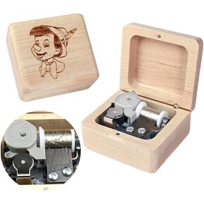 When You Wish Upon a Star Music Box Vintage Musical Boxs Gift for Birthday Valentine's Day Christmas Day(Wine Red Box)