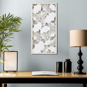 Martha Stewart Shadow Box Frame Wall Décor, Handmade Rice Paper Gingko Leaves Glass Protected Display Case Box, Linen Background, Office, Hallway, Bedroom, Ready To Hang Picture - Off-White Lillian