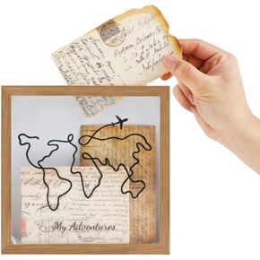 Travel Adventure Archive Box, 12Inch Wooden Travel Shadow Box for Concert Travel Ticket Stub, Adventure Archive Box with Slot On Top for Travel Memories in Kuwait