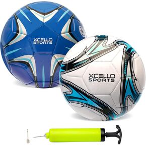 Size 5 Soccer Ball 2 Pack (Blue/Silver, White/Blue) w/Pump