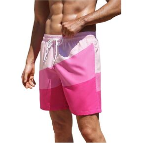 WDIRARA Men's Color Block Beach Shorts Summer Swim Shorts with Drawstring and Pockets