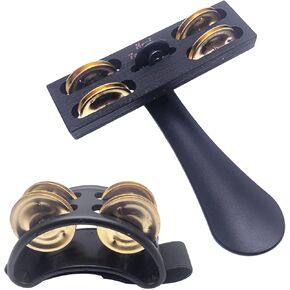 2Pcs Percussion Foot Tambourine & Heel Tambourine (Shoe Horn Design) with Golden Metal Jingles Instrument Accessory for Drum & Guitar Playing