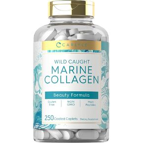Carlyle Marine Collagen Pills | 250 Caplets | Wild Caught Collagen Peptides | with Hyaluronic Acid | Non-GMO, Gluten Free