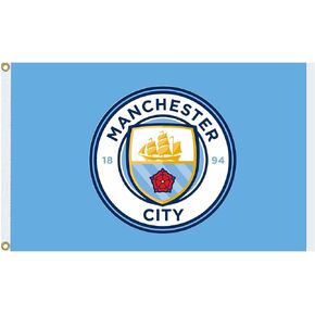 MCFC Official Manchester City Crest Premier League Champions Flag (5ft x 3ft & 100 Polyester), MULTI, 152CM X 91CM