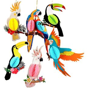 Big 6 Styles Handicrafts Hanging Parrots Toucans Decoration Bird Ornament for Home Garden Classroom Summer Luau Hawaiian Tropical Beach Wedding Birthday Favor Gift