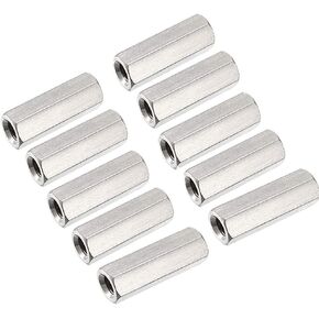 10pcs M6 X 1.0-Pitch 25mm Length Metric Hex Coupling Nut, 304 Stainless Steel Rod Coupling Nuts, Rod Connectors