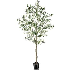 Faux Olive Tree 8ft - Tall Artificial Olive Trees 8 Feet Indoor Large Fake Plants with Green Leaves and Fruits, Realistic Olive Silk Tree with Planter for Home Office Living Room Decor
