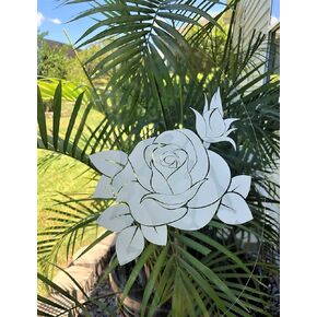 Rose - Decorative Window Vinyl “Etched" Glass Cling Decal – 8" x 12". Objects are Opaque – Background is Clear