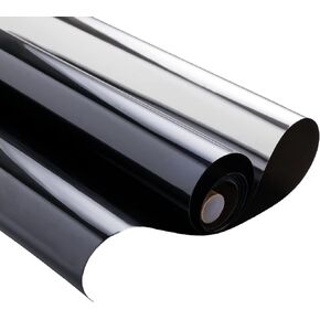 Bloss Blackout Window Film One Way Privacy Daytime 100% UV light Blocking Window Tint Non-Adhesive Removable Mirror Film for Home and Office, Dark Black Silver, 23.6 Inch*9.8 Feet