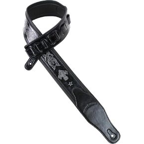 Walker And Williams GB-20 Denim Black Padded Leather Strap with Fleur De Lis & French Chain Design