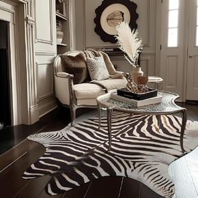 jinchan Zebra Print Area Rug Faux Skin Cowhide Animal Design Mat Faux Suede Indoor Floorcover for Bedroom Living Room 6x7 Safari Design