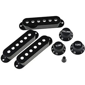 Single Coil Guitar Pickup Covers Kit Closed Plastic Pickup Shell for Electric Guitar, with 2 Tone 1 Volume Knobs Switch Cap Set (Black, 3PCS)