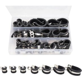 Cable Clamps Assortment Kit, 66 Pieces 304 Stainless Steel Rubber Cushion Pipe Clamps in 6 Sizes 1/4" 5/16" 3/8" 1/2" 5/8" 3/4"
