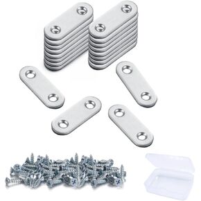 20 Pcs 1.81*0.63 in Stainless Steel Flat Straight Bracket, Heavy-Duty Flat Plate Fixed Repair Connecting Plates, Used for Wood, Wooden Boards, Bed Frames, Furniture and Shelves, etc.