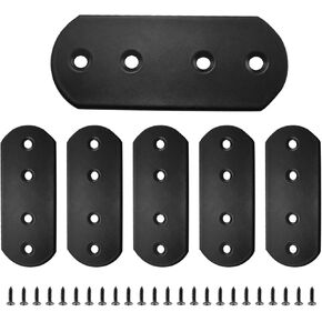 BokWin 6Pcs Flat Straight Brace, 6.7" Heavy Duty Black Straight Bracket, 1.5" Wide Thicken Mending Plate, Metal Joining Plate Repairing Fastener for Table Bed with Screws (8-Holes, Thickness 1/8")