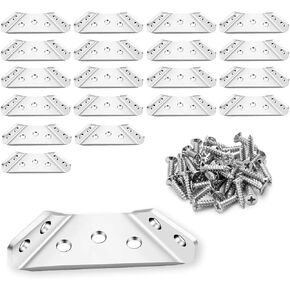 20PCS Universal Stainless Steel Furniture Corner Connector with Screws, Trapeziform Angle Brackets, Corner Braces, Corner Bracket for Wood, Furniture Chair Drawer Cabinet Shelf Supports
