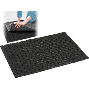 Black Bath Mat for Bathroom and Shower - 16 x 24 Inches (W x L) Bamboo Wood Rug Pad, Bathmat for Hot Tub Spa Sauna RV Camper Outdoor