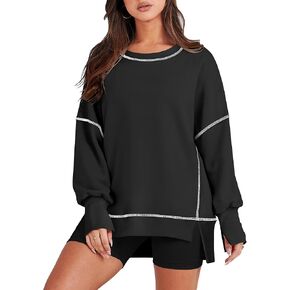 Womens Casual Crewneck Sweatshirts Long Sleeve Oversized Trendy Contrast Stitching Fall Pullover Tops