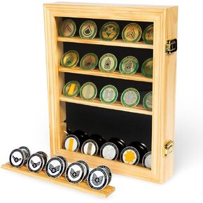 DECOMIL Challenge Coin Display Case |14"x11"| Medal Display , Poker Chip Case | Display Shelf for Collectibles , 30 Coin , Cherry Finish