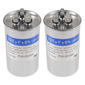 2PACK 50+5uF 50/5 MFD ±6% 370V/440V AC CBB65B Capacitor Dual Run Circular Start Capacitor for AC Motor Run or Fan Start or Condenser Straight