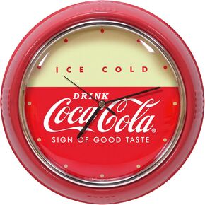 Mark Feldstein & Associates Drink Coca Cola Retro Refrigerator Style Round Diner Wall Clock, Red, 10 Inch
