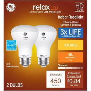 GE Relax 2-Pack 45 W Equivalent Dimmable Soft White R20 LED Light Fixture Light Bulbs