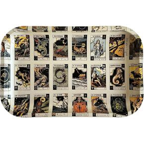 Metal Tray Set | Lightweight Trays - Tarot and Vintage Zodiac - Tarot Card Occult Mystic Designs - Aluminum Tin Metal Tray | Travel, Bathroom, Makeup Tray, Decor (Vintage Astrology & Tarot 2-Tray Set)