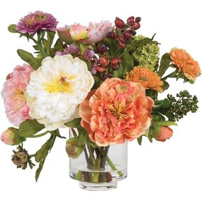 Nearly Natural 4689 Mini Peony Silk Arrangement,Assorted 10 x 10 x 10 & Green 4855 35in. Sansevieria with Black Planter