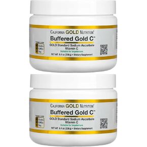California Gold Nutrition Buffered Vitamin C Powder, Non-Acidic, Gold C, USP Grade Sodium Ascorbate, Suitable for Vegans and Vegetarians, 8.40 oz (238 g), 2 Pack